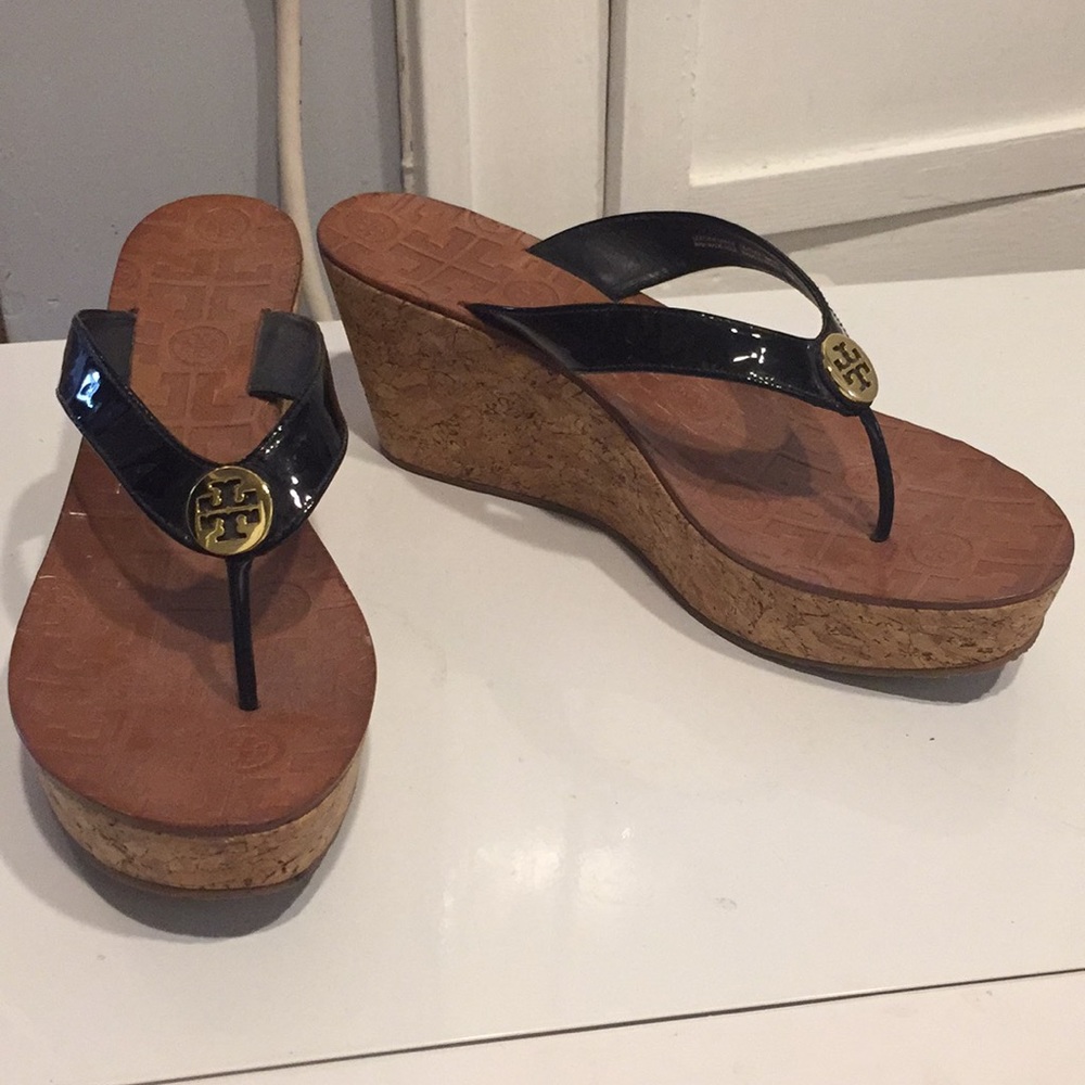 Tory Burch cork wedge flip flops